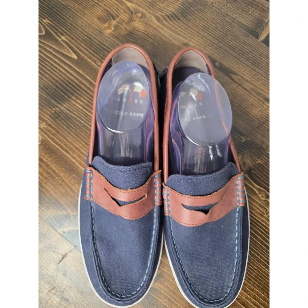 Cole Haan Nantucket‎ 2.0 Men's Shoes Size 10 M Navy Brown Canvas Slip On Loafers
